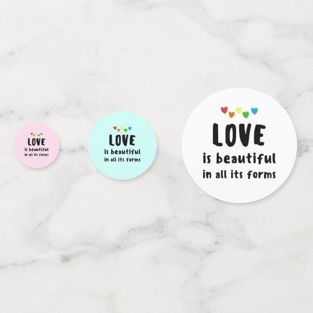 Love Is Beautiful Quote Colourful Hearts Black Tex Confetti (Backs)