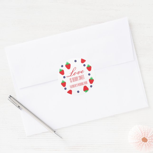 Love Is Berry Sweet Fruit Bridal Shower Classic Round Sticker (Envelope)