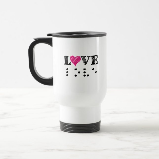 Love Is Blind Braille Travel Mug (Left)