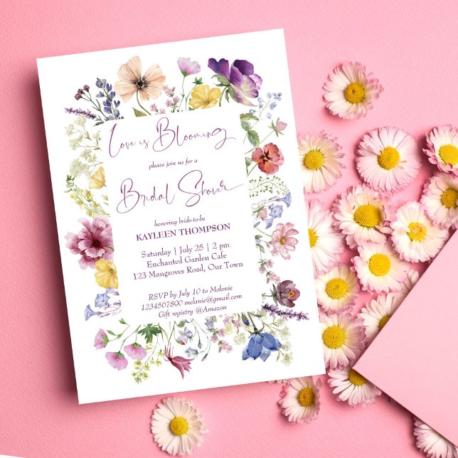 Love is blooming boho wildflower bridal shower invitation (Love is blooming boho wildflower bridal shower invitation template colorful flowers spring summer)