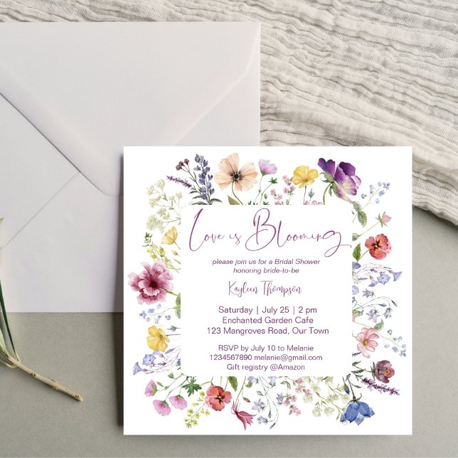 Love is blooming boho wildflower bridal shower invitation (Love is blooming boho colorful wildflower spring summer  bridal shower invitation template digital)