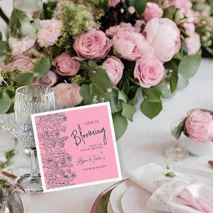Love is blooming pink & black floral bridal shower napkin