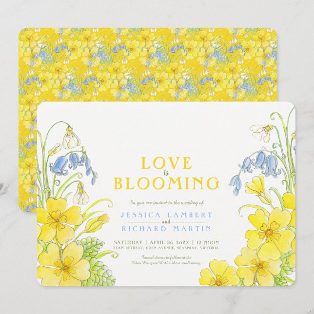 Love is blooming spring flower watercolor wedding invitation (Front/Back)