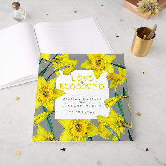 Love is blooming watercolor yellow spring wedding guest book