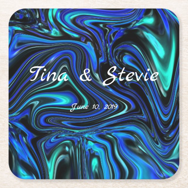 Love Is Blue Square Paper Coaster (Front)