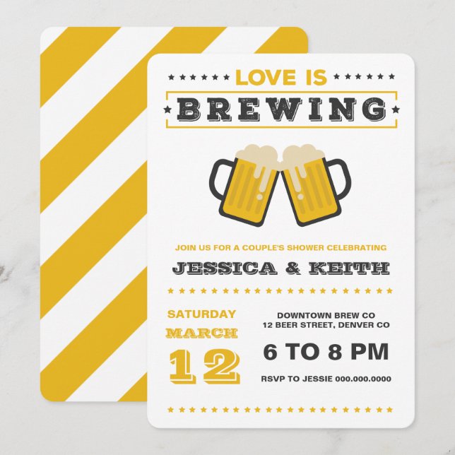 Love Is Brewing Adult Beer Wedding Bridal Shower Invitation (Front/Back)