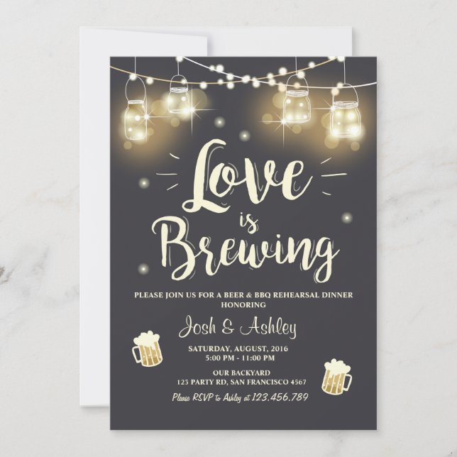 Love is brewing bbq rehearsal bridal shower invitation (Front)