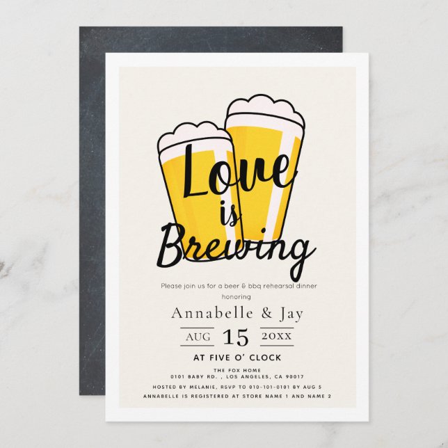 Love is Brewing Beer BBQ Rehearsal Dinner Invitation (Front/Back)