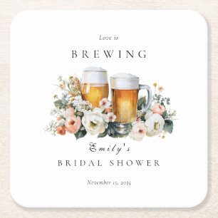 Love is Brewing Beer Bridal Shower Square Paper Coaster
