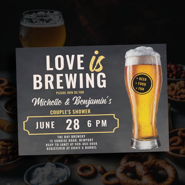 Love is Brewing Beer Couple's Coed Shower Chalk Invitation (love is brewing beer couples shower invitation brewery party rustic chalk board)