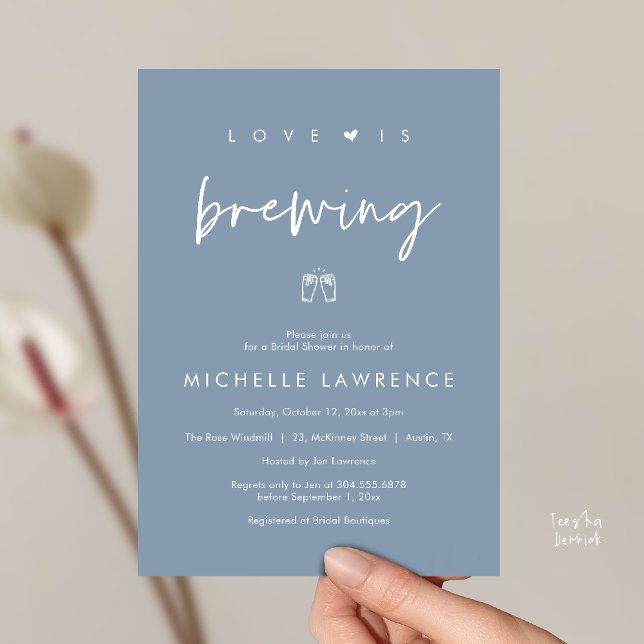 Love is brewing, Beer Party,  Bridal Shower Invitation (Love is brewing, Beer Party, Bridal Shower Invites card, booze love laughter, in dusty blue)