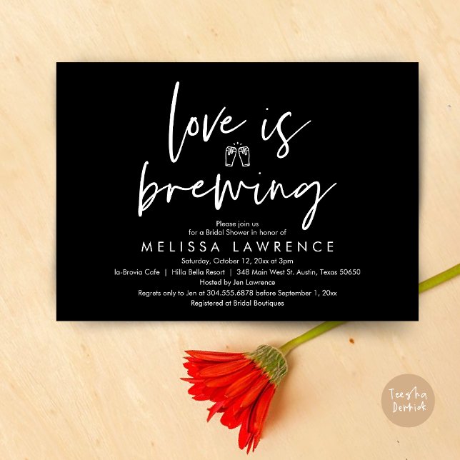 Love is brewing, Beer Party Bridal Shower Invitation (Love is brewing, Beer Party Bridal Shower Invitation Card, PDF, in classy black)
