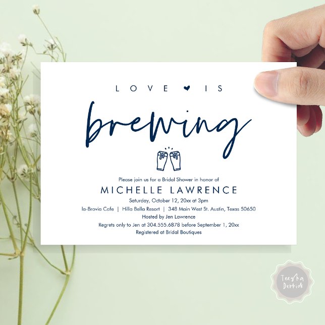 Love is brewing, Beer Party Bridal Shower Invitation (Love is Brewing, Bridal Shower Invitation Card, PDF, Beer Brew Party Celebration, Classy Navy Blue)