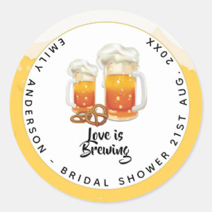 Love Is Brewing BEER Pretzel Bridal Shower Classic Round Sticker