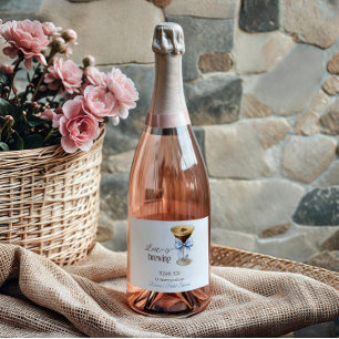 Love is Brewing Blue Bow Coffee Bridal Shower Sparkling Wine Label