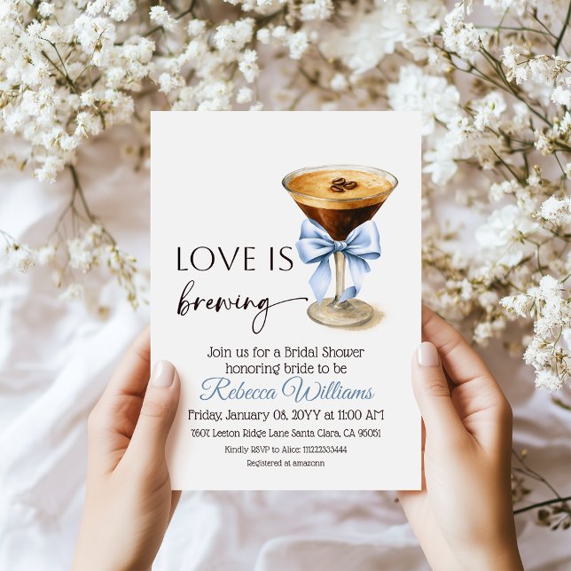 Love is Brewing Blue Coquette Bow Bridal Shower Invitation (Creator Uploaded)