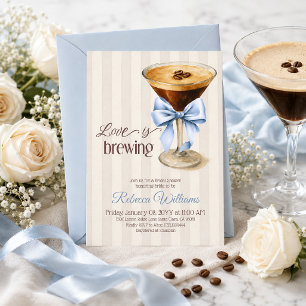 Love is Brewing Blue Stripe Coffee Bridal Shower Invitation
