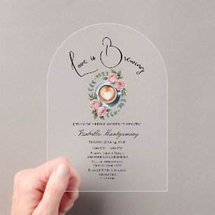 Love Is Brewing Blush & Eucalyptus Bridal Shower Acrylic Invitations
