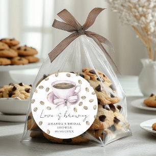 Love is brewing Bow Coffee Bridal shower Classic Round Sticker