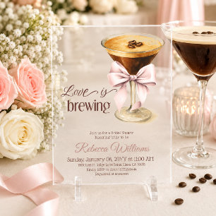 Love is Brewing Bow Espresso Coffee Bridal Shower Acrylic Invitations