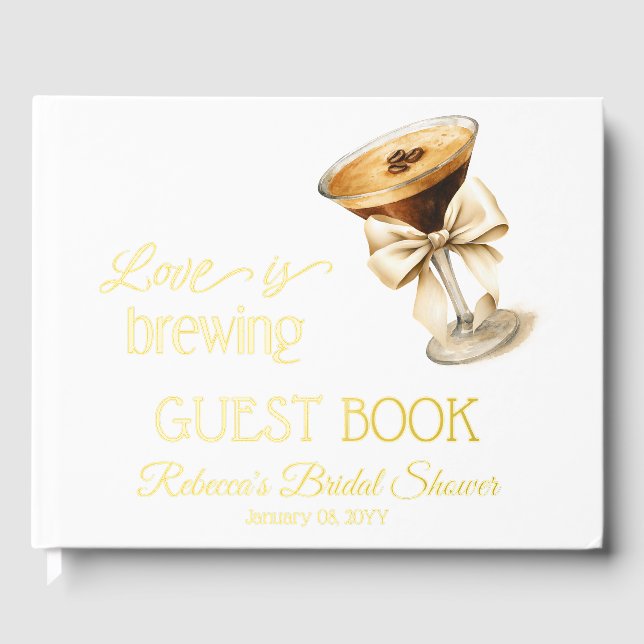 Love is Brewing Bow Espresso Martini Bridal Shower Guest Book (Front)