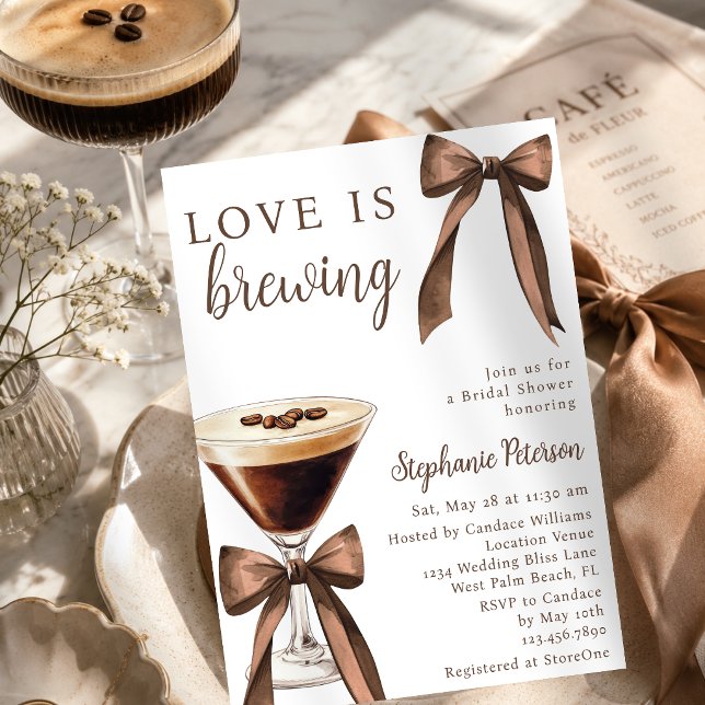 Love Is Brewing Bow Espresso Martini Bridal Shower Invitation (Creator Uploaded)