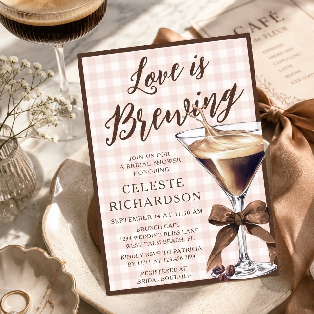 Love Is Brewing Bow Espresso Martini Bridal Shower Invitation (Creator Uploaded)