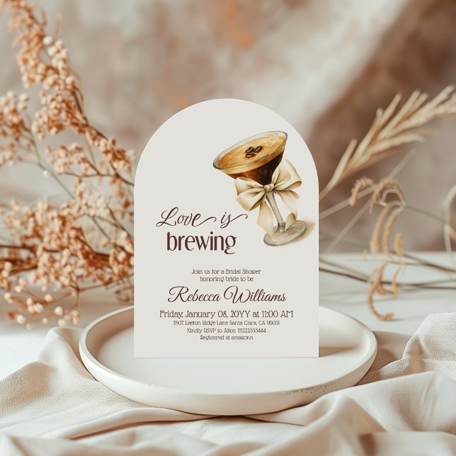 Love is Brewing Bow Espresso Martini Bridal Shower Invitation (Creator Uploaded)