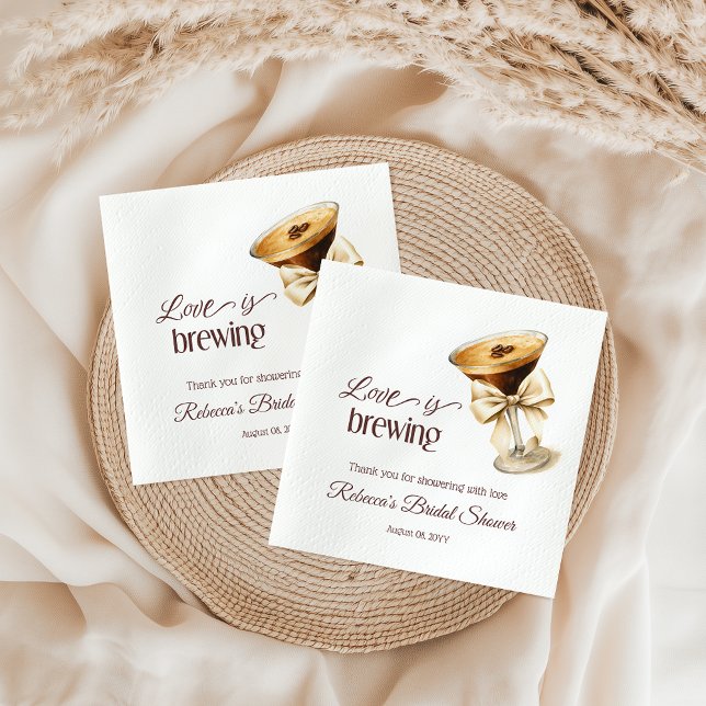 Love is Brewing Bow Espresso Martini Bridal Shower Napkin (Creator Uploaded)