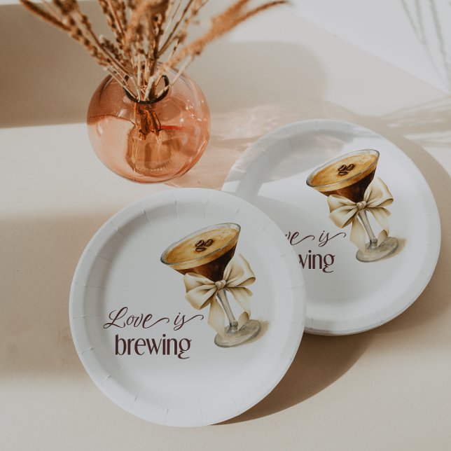 Love is Brewing Bow Espresso Martini Bridal Shower Paper Plate (Creator Uploaded)