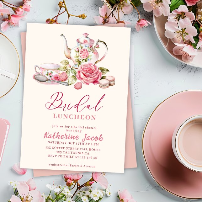 Love is brewing bridal Luncheon pink Bridal Shower Invitation (Creator Uploaded)