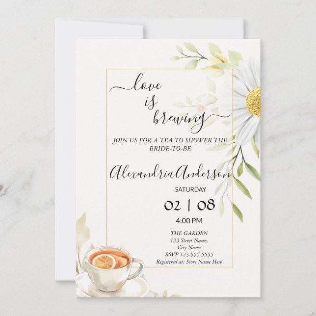 Love Is Brewing Bridal Shower Chrysanthemum Invitation (Front)