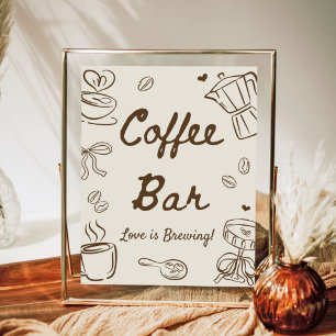 Love is Brewing Bridal Shower Coffee Bar Poster