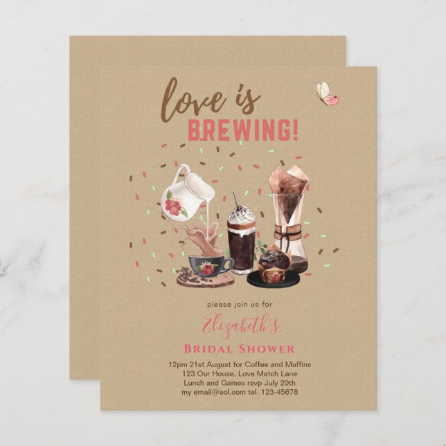 Love Is Brewing BRIDAL SHOWER Coffee Muffins INVIT (Front/Back)