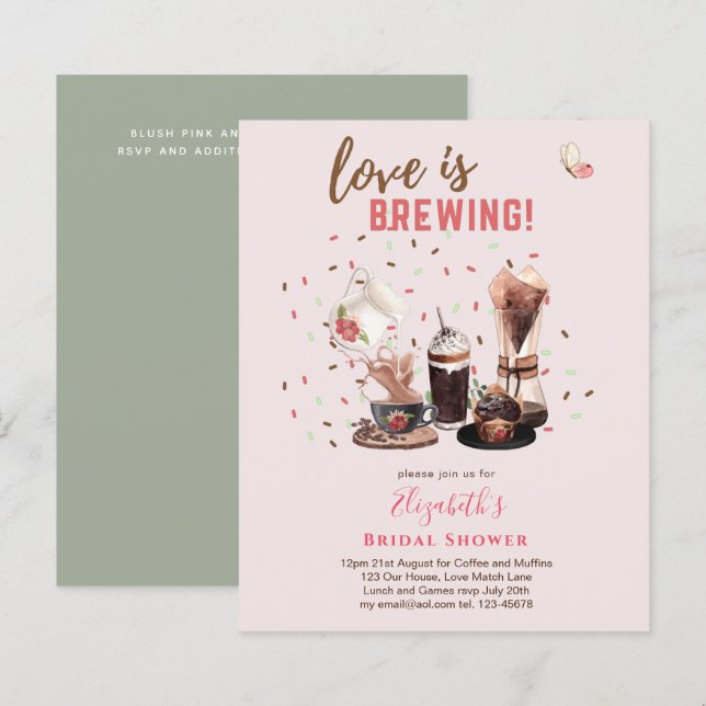 Love Is Brewing BRIDAL SHOWER Coffee Muffins INVIT (Front/Back)