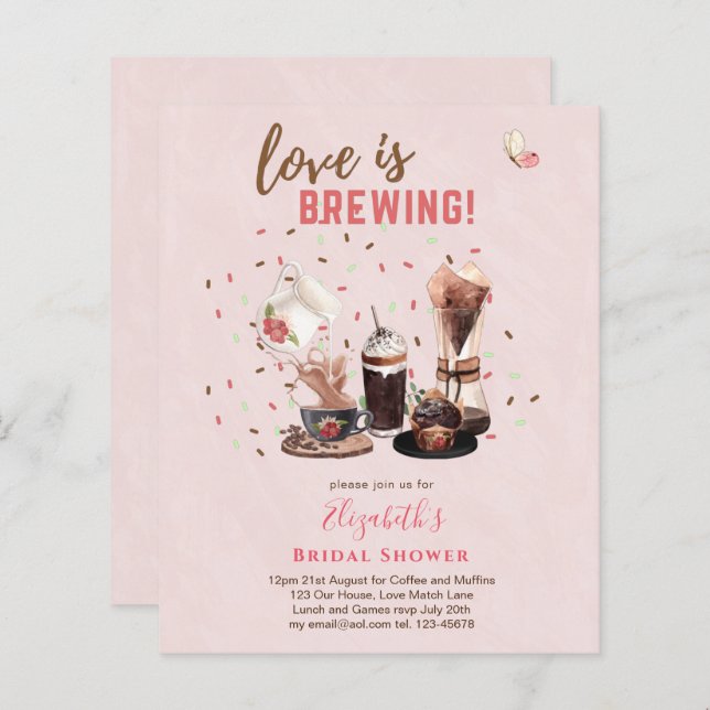 Love Is Brewing BRIDAL SHOWER Coffee Muffins INVIT (Front/Back)