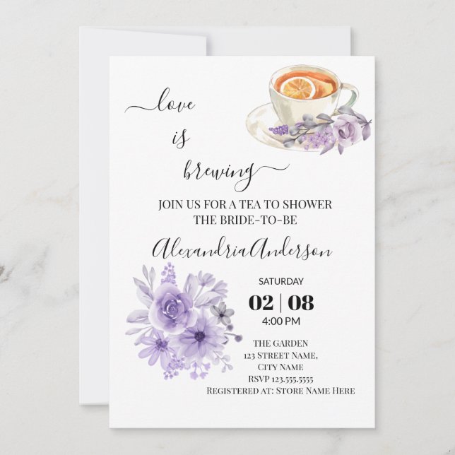 Love Is Brewing Bridal Shower Floral Orchid  Invitation (Front)