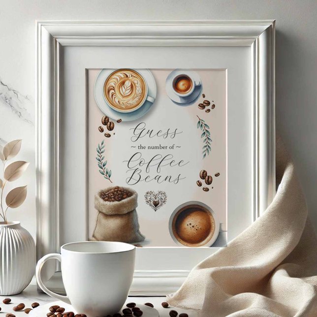 Love Is Brewing Bridal Shower Games Sign (love is brewing bridal shower games guess the number of coffee beans sign)