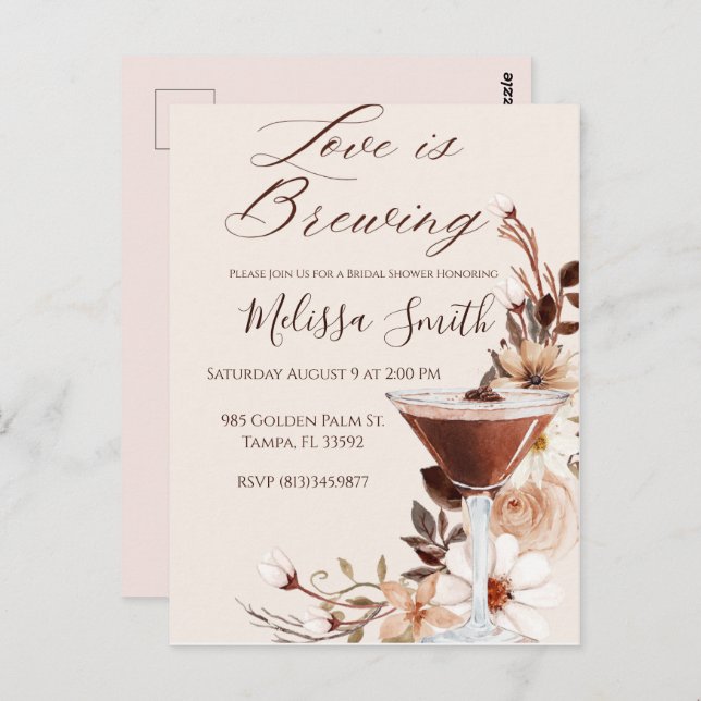 Love is Brewing Bridal Shower Invitation  Postcard (Front/Back)