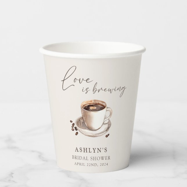 Love is Brewing Bridal Shower Paper Cups (Front)