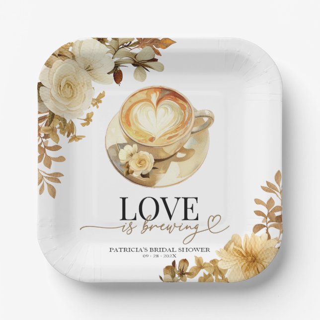 Love Is Brewing Bridal Shower Paper Plate (Front)