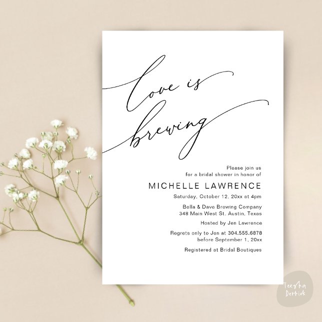 Love is Brewing, Bridal Shower Party Celebration Invitation (Love is Brewing, Bridal Shower Beer Party Wine Tasting Invitation Card PDF Contemporary Black White)