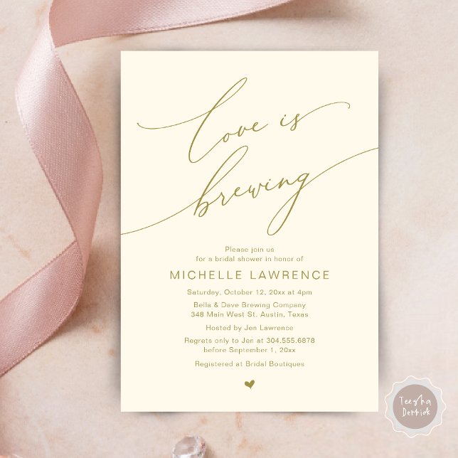 Love is Brewing, Bridal Shower Party Celebration Invitation (Love is Brewing, Bridal Shower Beer Party Wine Tasting Invitation Card PDF Contemporary Yellow Gold)