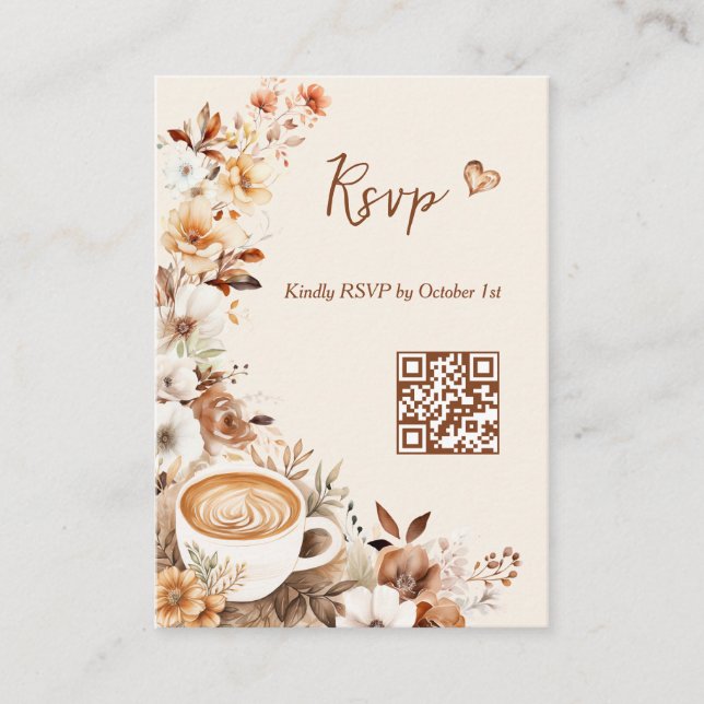 Love is Brewing Bridal Shower QR Code RSVP Enclosure Card (Front)