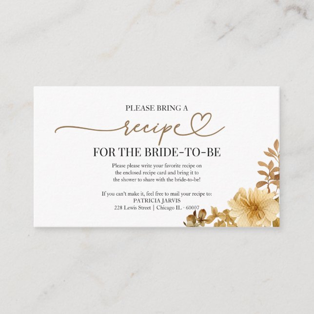 Love Is Brewing Bridal Shower Recipe Request  Enclosure Card (Front)