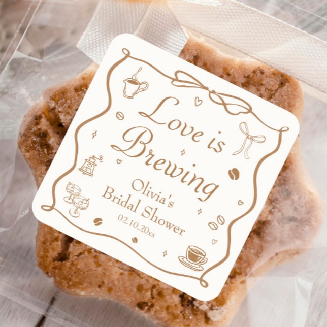 Love is Brewing Bridal Shower  Square Sticker (Creator Uploaded)
