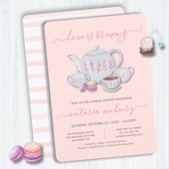 Love is brewing Bridal Shower Tea & Cookies Invita Invitation (Creator Uploaded)