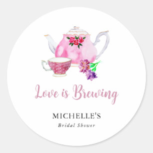 Love is Brewing Bridal Shower Tea Party  Classic Round Sticker