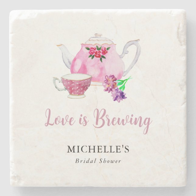 Love is Brewing Bridal Shower Tea Party  Stone Coaster (Front)