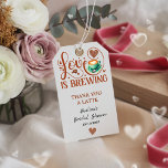Love Is Brewing Bridal Shower Terracotta Coffee  Gift Tags<br><div class="desc">Make your bridal shower celebration extra sweet with these Love Is Brewing bridal shower napkins. Designed with cozy coffee cup illustrations and romantic calligraphy. Ideal for coffee themed bridal shower party. Personalize with name and date for a warm and memorable finishing touch. Click ‘Personalize’ to customize every detail and start...</div>